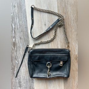 Rebecca Minkoff black leather M.A.C. edgy crossbody chain purse gold hardware